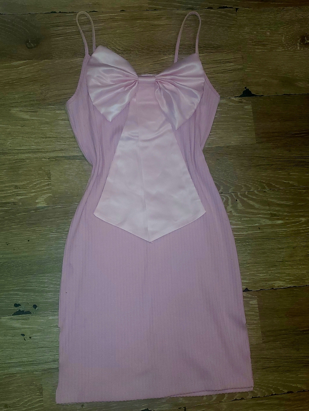 Upcyclef Forever 21 Light Pink Satin Bow Ribbed Sleeveless Mini Dress